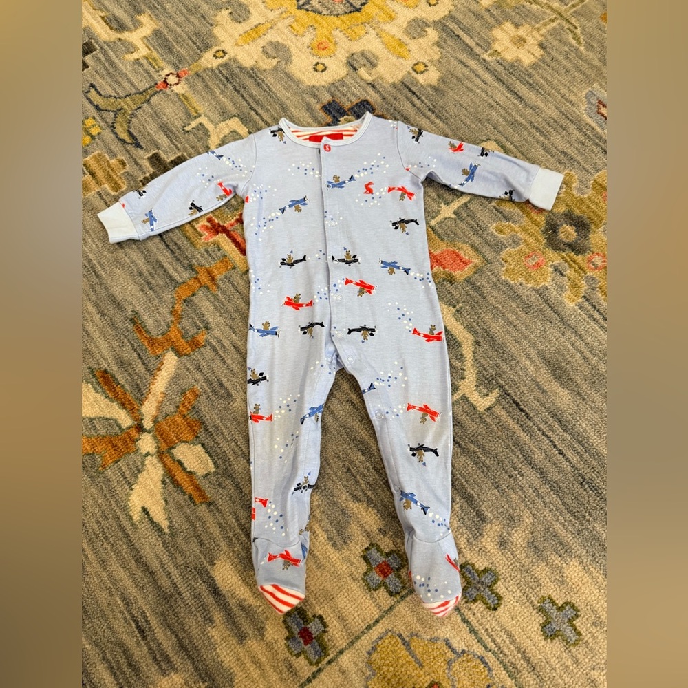 Joules Ziggy Printed One Piece Footies Blue Airplanes 12 months boys